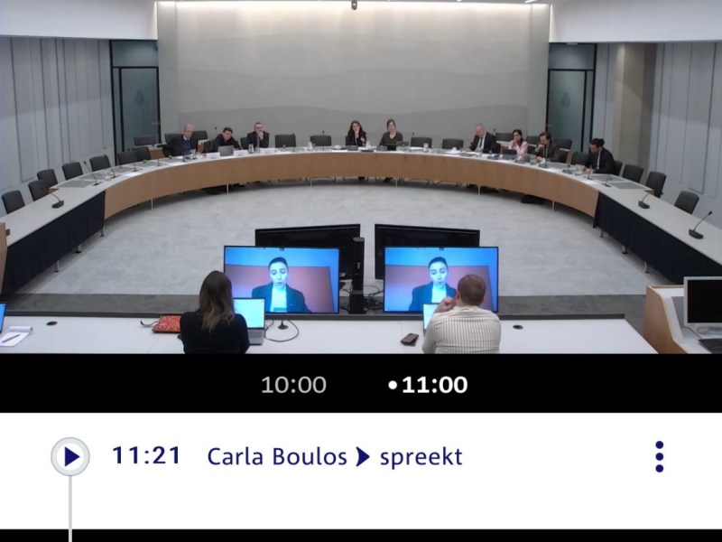 Carla Boulos spoke at a roundtable at the Dutch&nbsp;Parliament