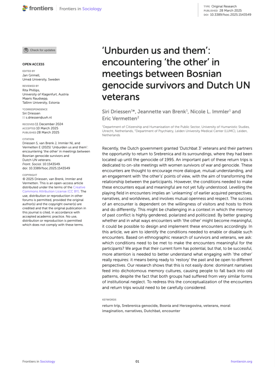 ‘Unburden us and them’: encountering ‘the other’ in meetings between Bosnian genocide survivors and Dutch UN&nbsp;veterans