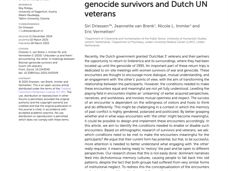 ‘Unburden us and them’: encountering ‘the other’ in meetings between Bosnian genocide survivors and Dutch UN&nbsp;veterans