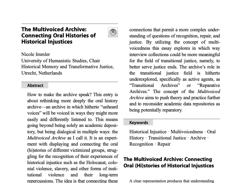 The Multivoiced Archive: Connecting Oral Histories of Historical&nbsp;Injustices