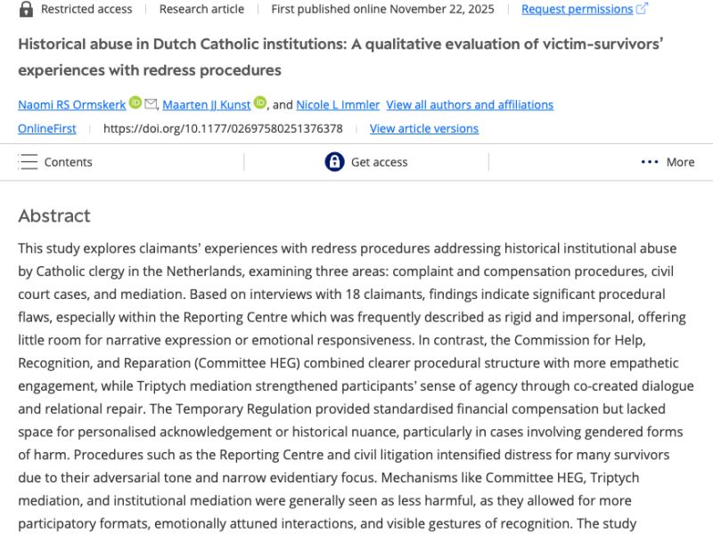 Historical abuse in Dutch Catholic institutions: A qualitative evaluation of victim-survivors’ experiences with redress&nbsp;procedures