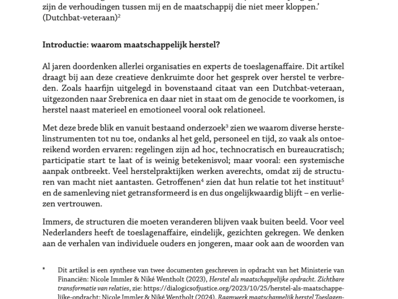 Herstel als maatschappelijke opdracht: zichtbare transformatie van&nbsp;relaties