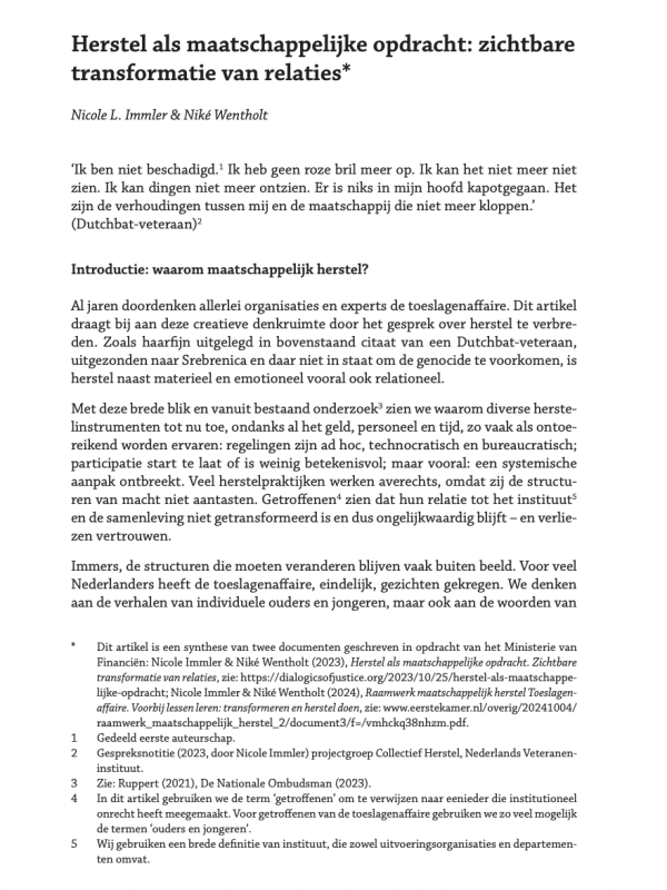 Herstel als maatschappelijke opdracht: zichtbare transformatie van&nbsp;relaties