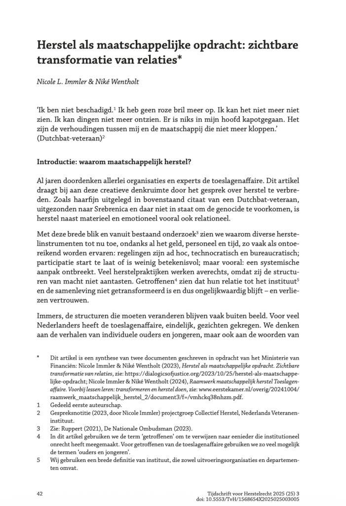 Herstel als maatschappelijke opdracht: zichtbare transformatie van&nbsp;relaties